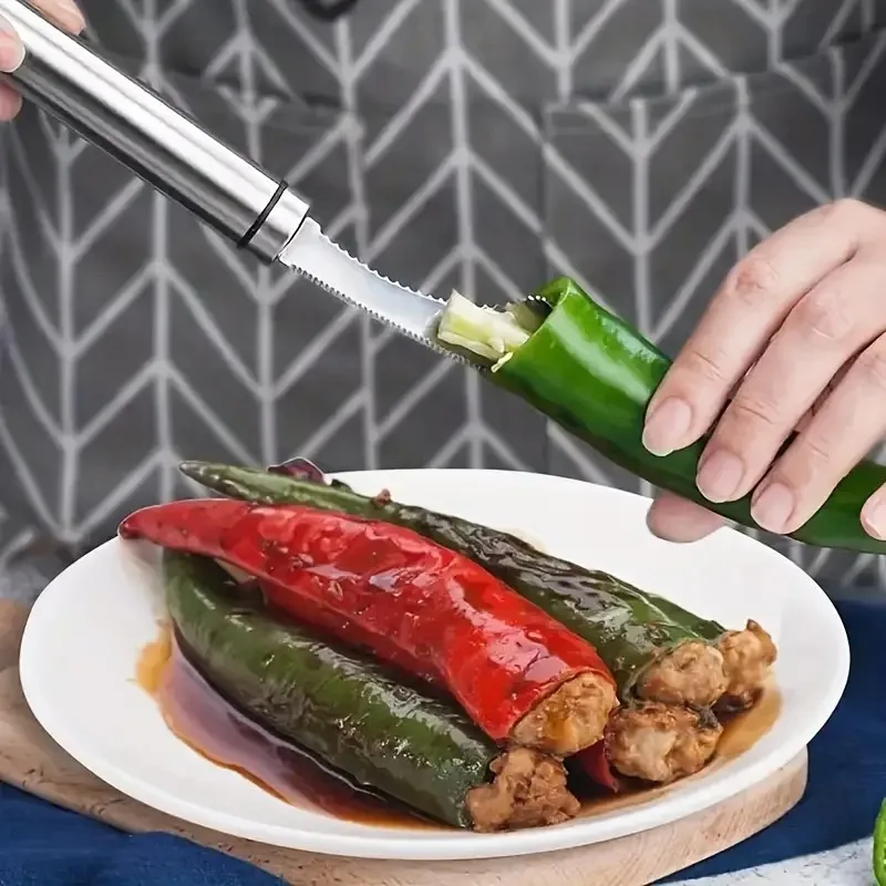 Professional Veggie Corer Tool, 8.86 Inch Stainless Steel, for Coring Bell Peppers & Vegetables, Dishwasher Safe, Compact Design