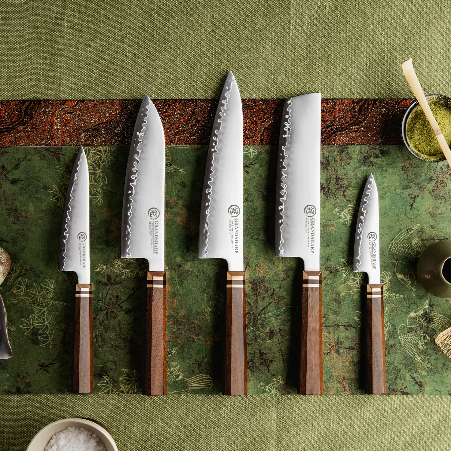 Grandsharp 1-5pcs Knife Set ZDP-189 Steel Core 3 Layer Composite with Wood Handle Complete Kitchen Cutting Tools Gift Box Set
