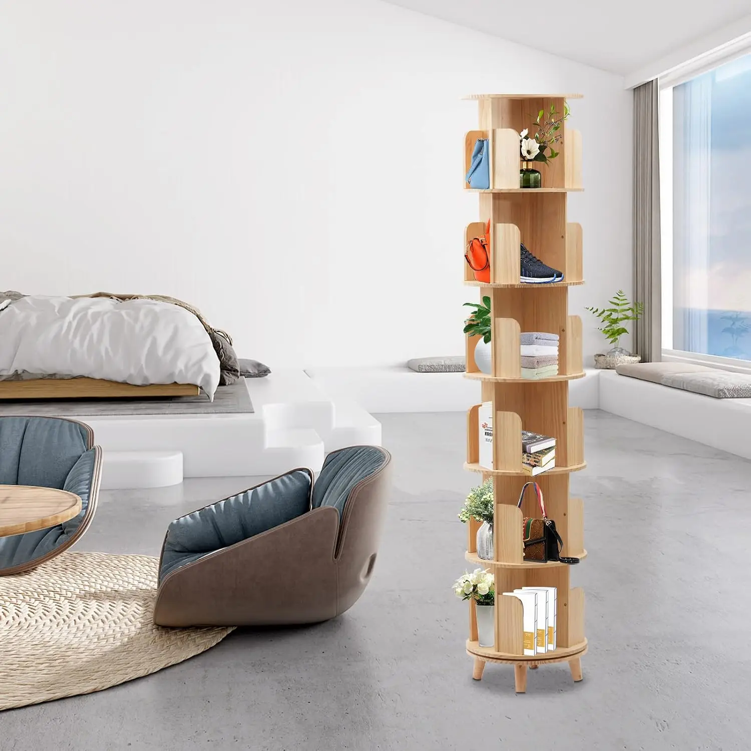 6 Tier Rotating Bookshelf 360 Display Floor Standing Storage Rack Multi-Functional Organizer Kids & Adults, Customized