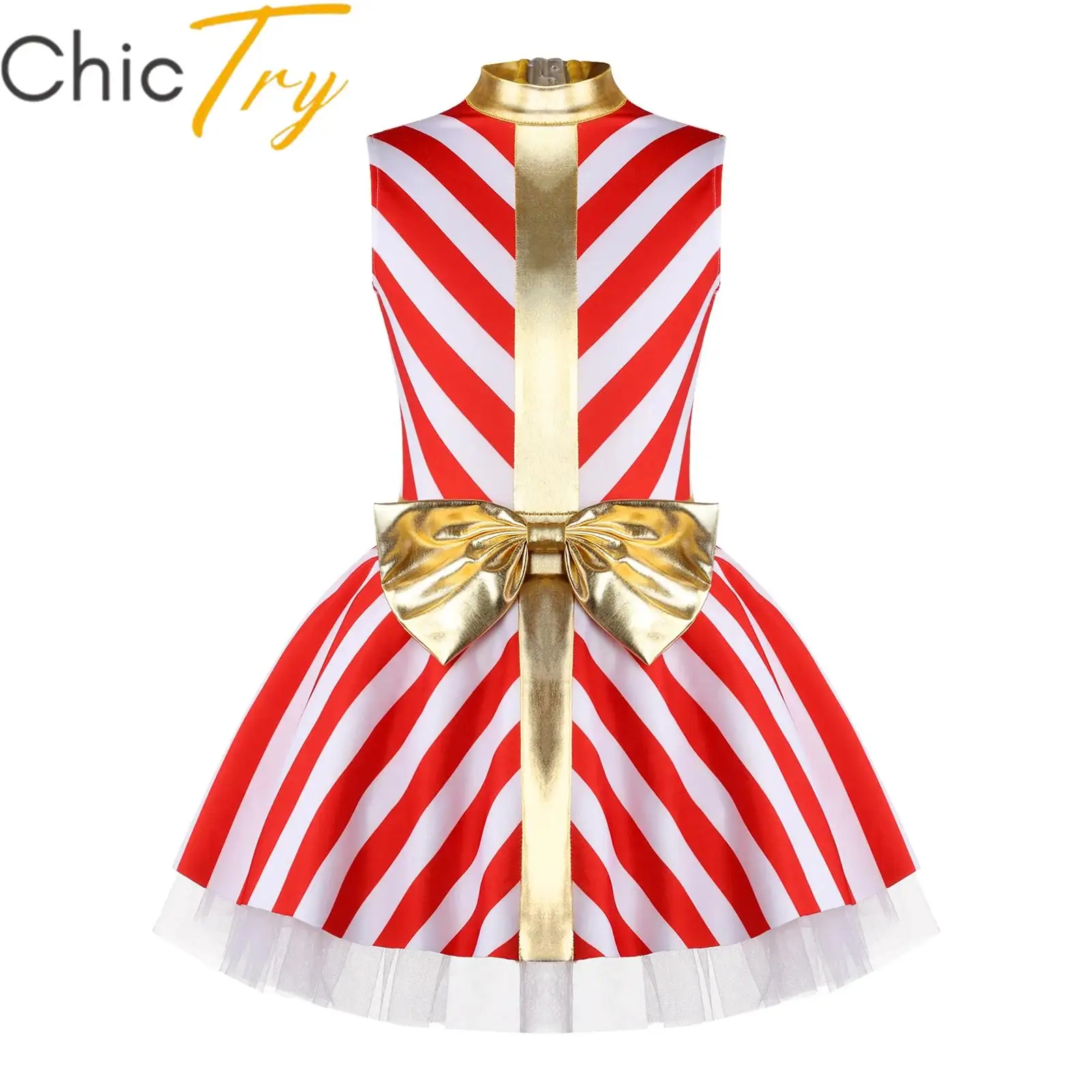 

Kids Girls Candy Cane Striped Sequins Ballet Tutu Dance Dress Figure Ice Skating Dress Christmas Costume New Year Santa Dress