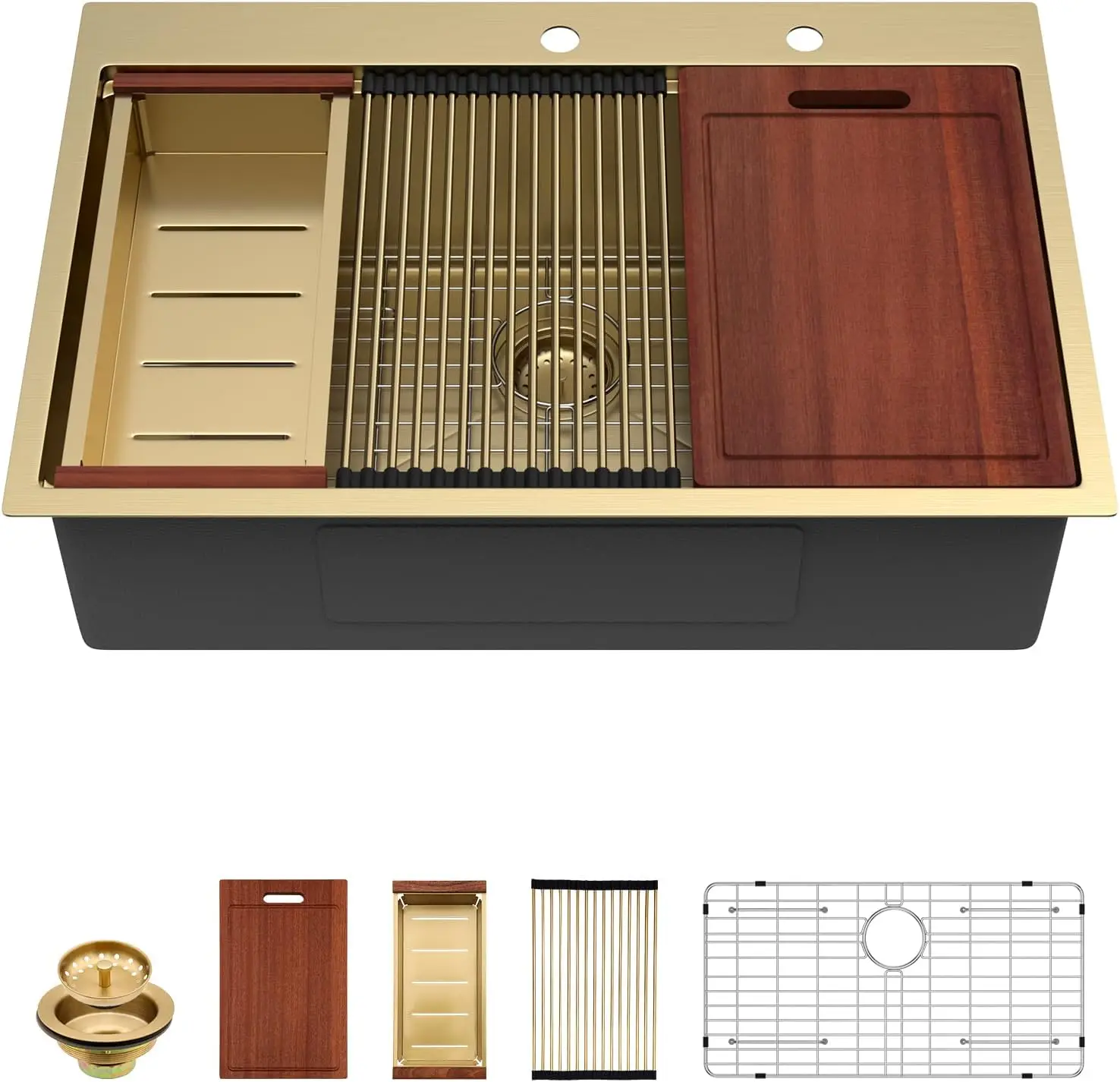 33 Gold Drop In Sink 33x22 Inch Drop In Kitchen Sink Gold Ledge Workstation Sink 16 Gauge Stainless Steel Single Bowl Topmount S