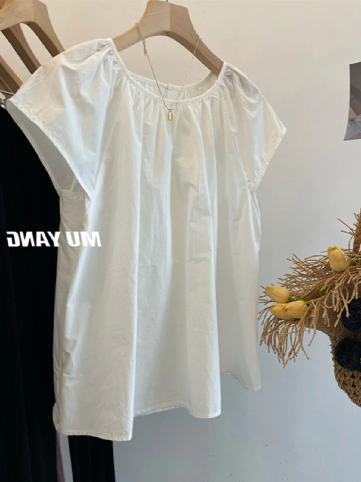 Ele Loose Dames irt Summer Faion Design Sensation ort Sve Babydoll Top Vintage Sle ronde Ne Casual Wear