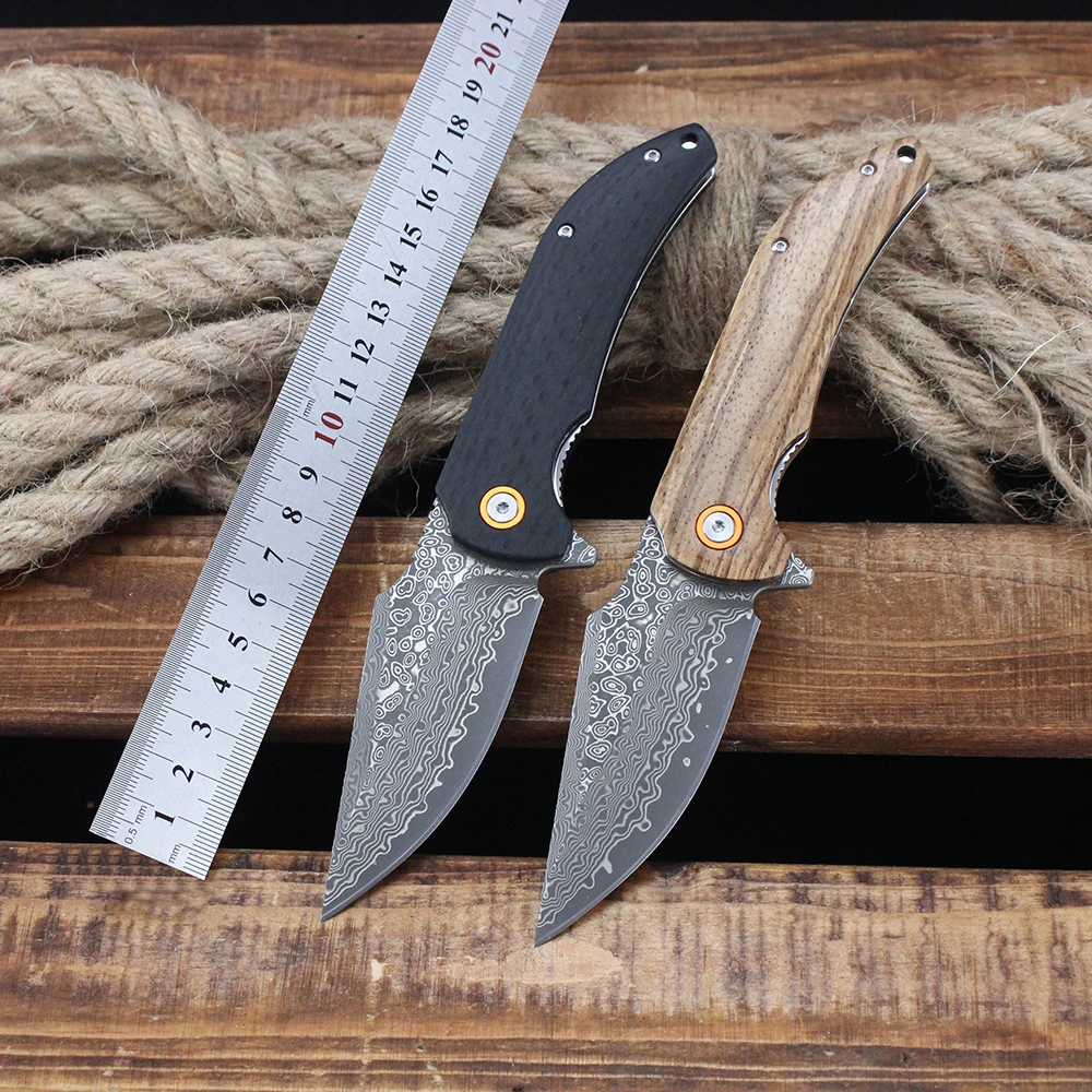 Damascus Folding Knife Carbon Fiber Handle Outdoor Survival Camping Hunting Tanto Knife High Hardness Portable Pocket Knives - view 6