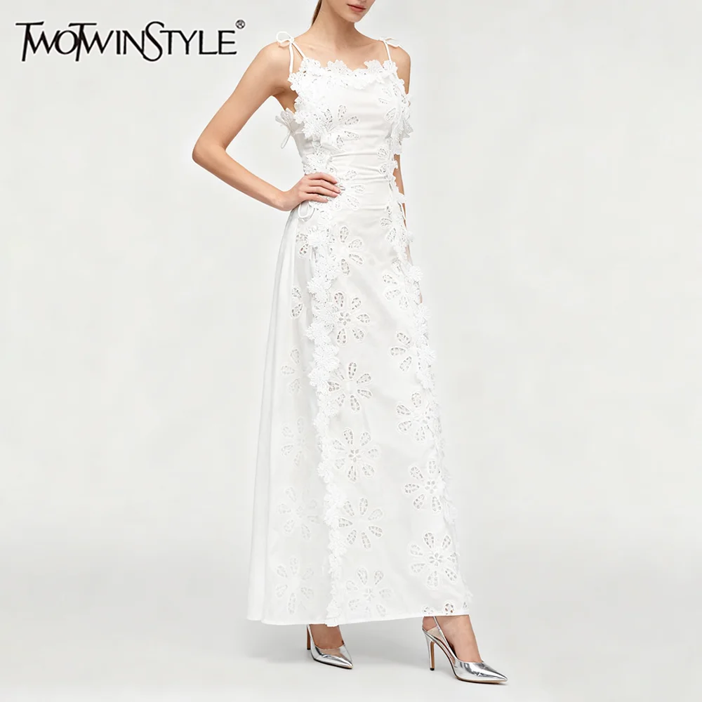 

TWOTWINSTYLE элегантные платья для похудения с вышивкой для женщин, туника без рукавов с квадратным вырезом, лоскутное платье на бретелях, женское новое платье