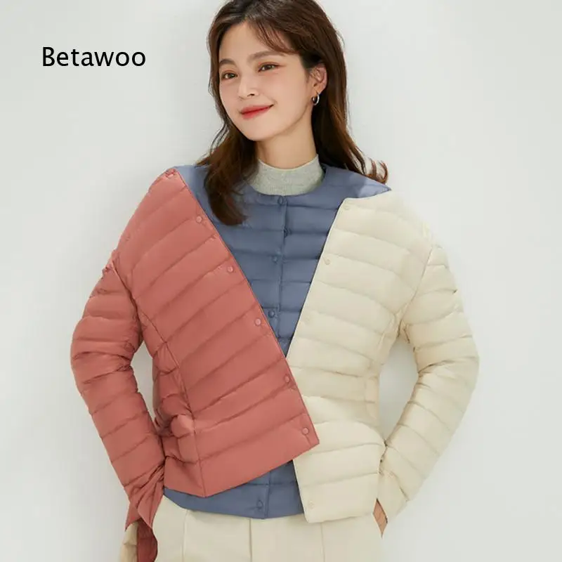 Women Lightweight Short Down Coat Solid Color Round Neck Convertible V Collar Warm Outerwear For Cold Weather Daily Going Out A