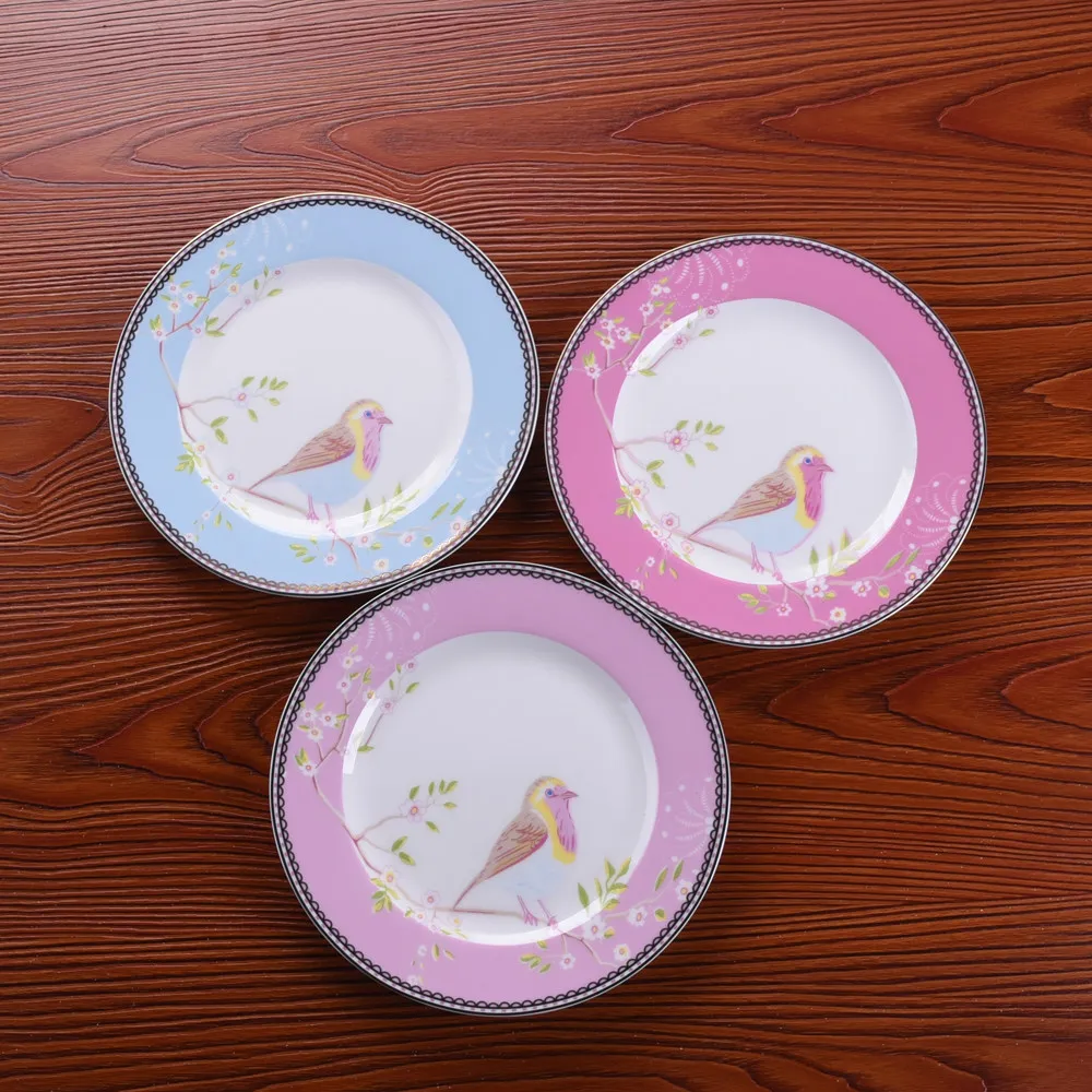 Bone china gold-edged plates Western steak fruit dim sum ceramic creative European-style small bird hotel plating