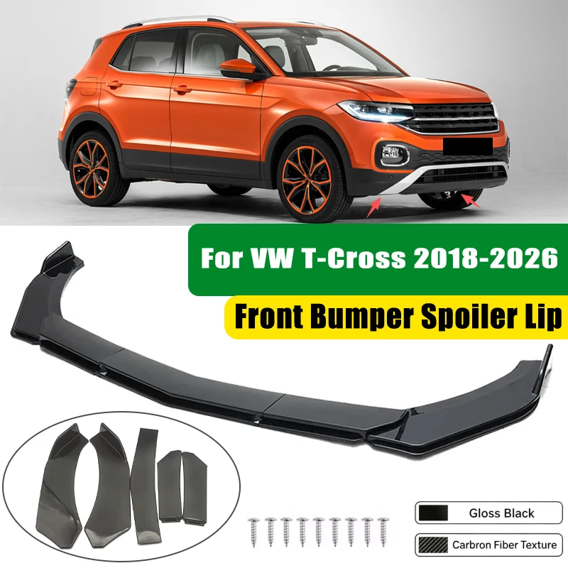 For VW T-Cross 2018-2026 5Pcs ABS Car Front Bumper Lip Spoiler Splitter Body Kit Canard Tuning Accessories