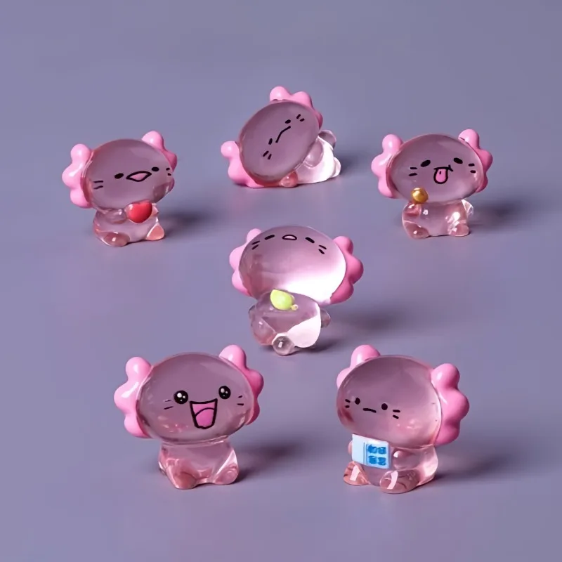 Miniatur Transparente Cartoon Axolotl Figuren Kawaii Anime Salamander Ornament Niedliche Desktop-Deko Auto-Figur Geschenke