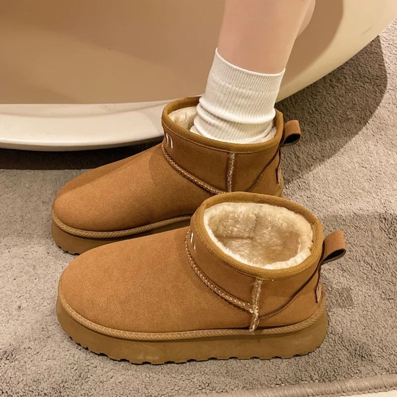 Winter Women's Cropped Plush Warm Comfortable Snow Boots New Suede Platform Non-slip Ankle Boots Flats Women's Shoes Botas