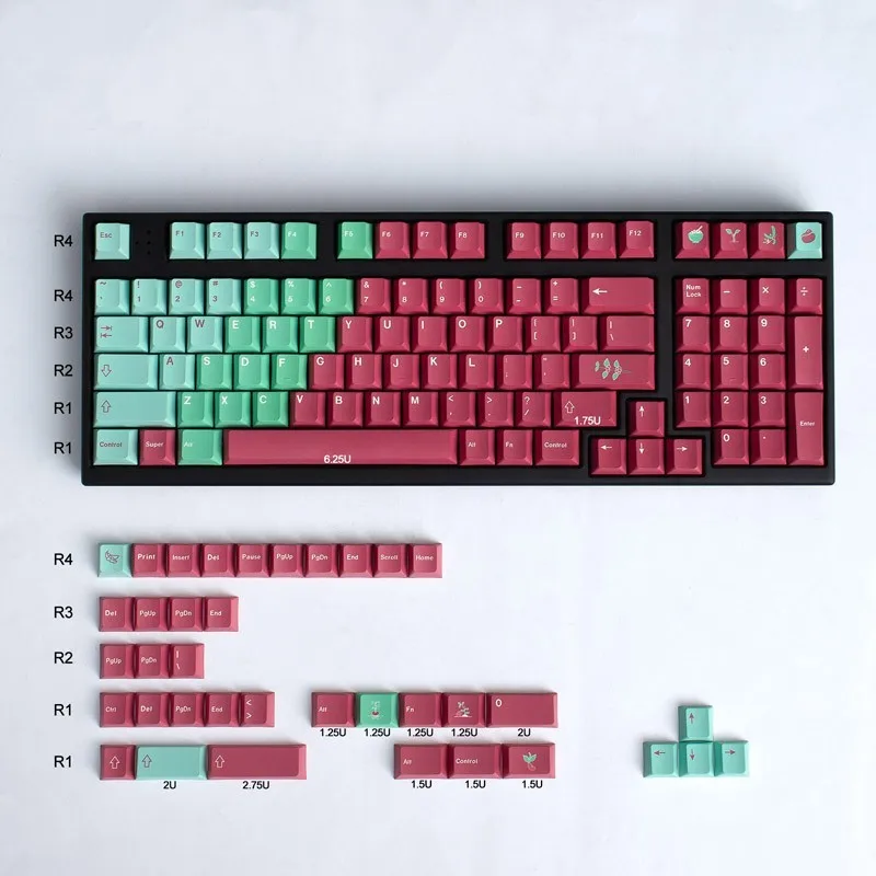 Mint Red Bean Keycap Gradual Factory Height PBT Thermal Sublimation Full Set of Mechanical Keycap