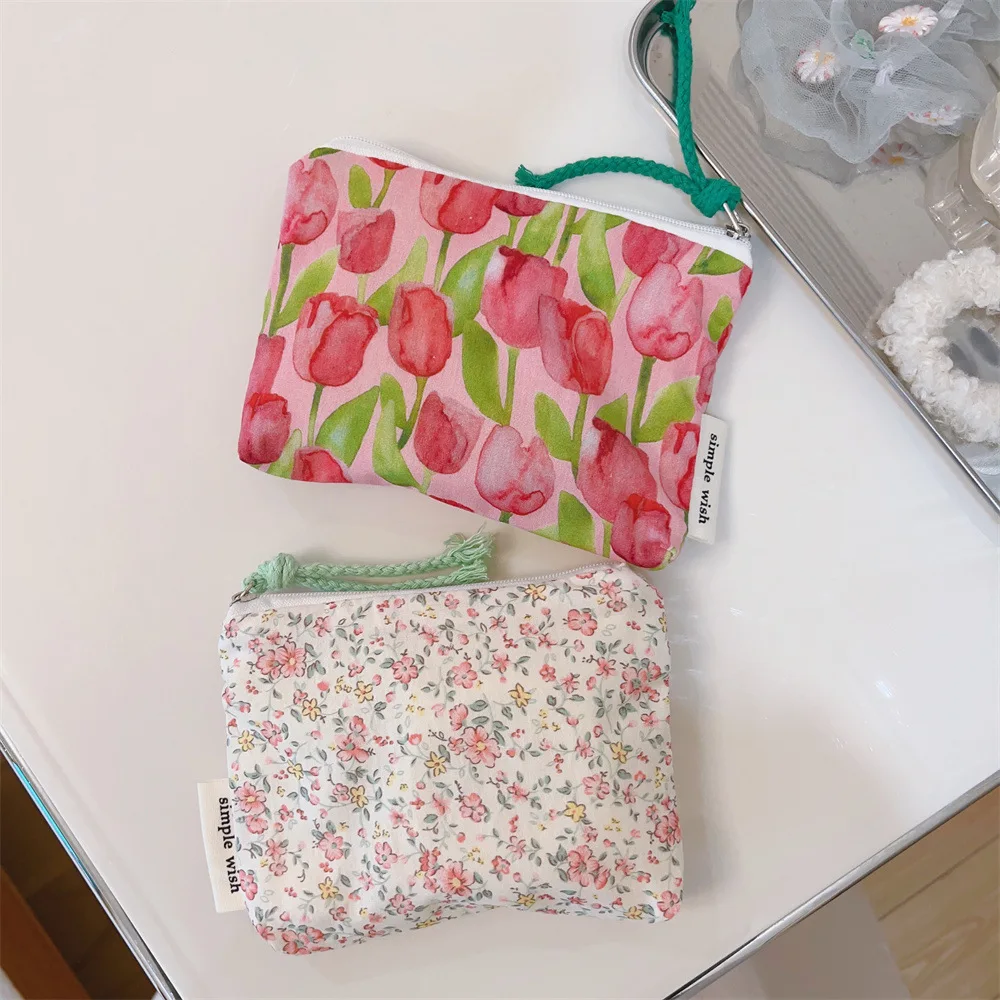 Cute Flower Printing Coin Purses Women Credit Card Holder Mini Wallet Coin Pouch Clutch Key Coin Money Bags for Girls