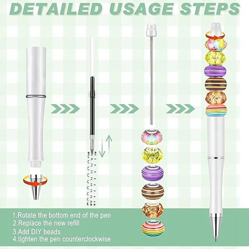 20 piezas-bolígrafos giratorios de plástico con cuentas para manualidades, suministros de decoración, oficina y escuela, 14Cm (azul)