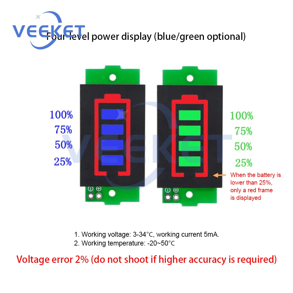 DC 3-34V 1S/2S/3S/4S/6S/7S/8S Lithium Battery Fuel Gauge Display Module Three-string LED Lithium Battery Pack Indicator Board