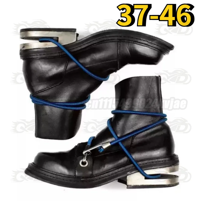 Motorcycle Riding Boots Leather Black Retro Men's Boots Protective Wear Resistant Outdoor Motorcycle Travel Binding Rope Boots