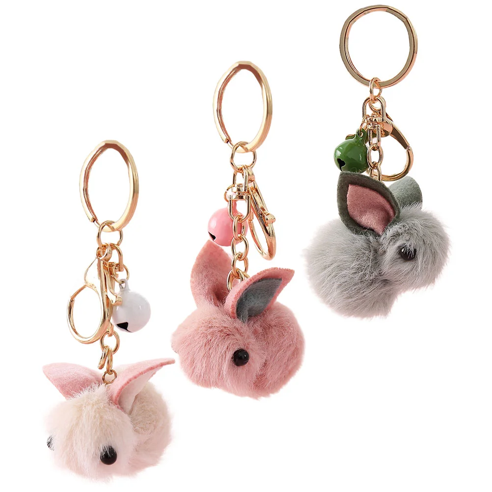 3 Pcs Key Chain Wool Felt Keychain Travel Stuffed Animal Animals Alloy Rabbit Ring