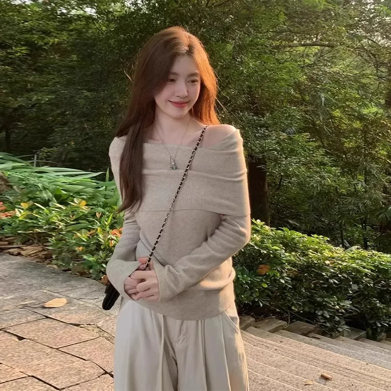 محبوك سترة المرأة البلوفرات الجديدة طويلة الأكمام مائل الرقبة الأبيض متماسكة سترة البلوز النساء بلايز البلوزات النساء الملابس Q1423 #3