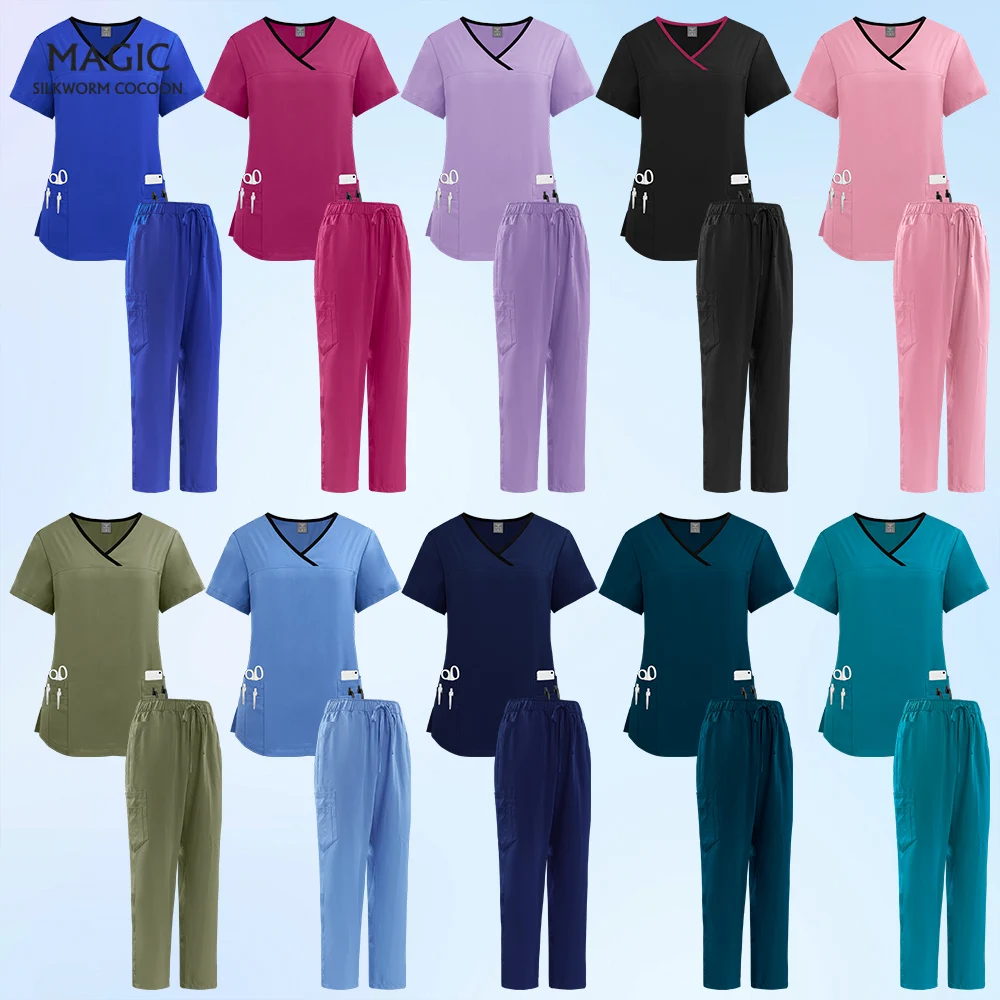 

Костюм медицинского доктора, мужская хирургическая униформа медсестры, набор скрабов, спецодежда для салона красоты, клинические скрабы, топ-брюки, туника для кормления, костюм