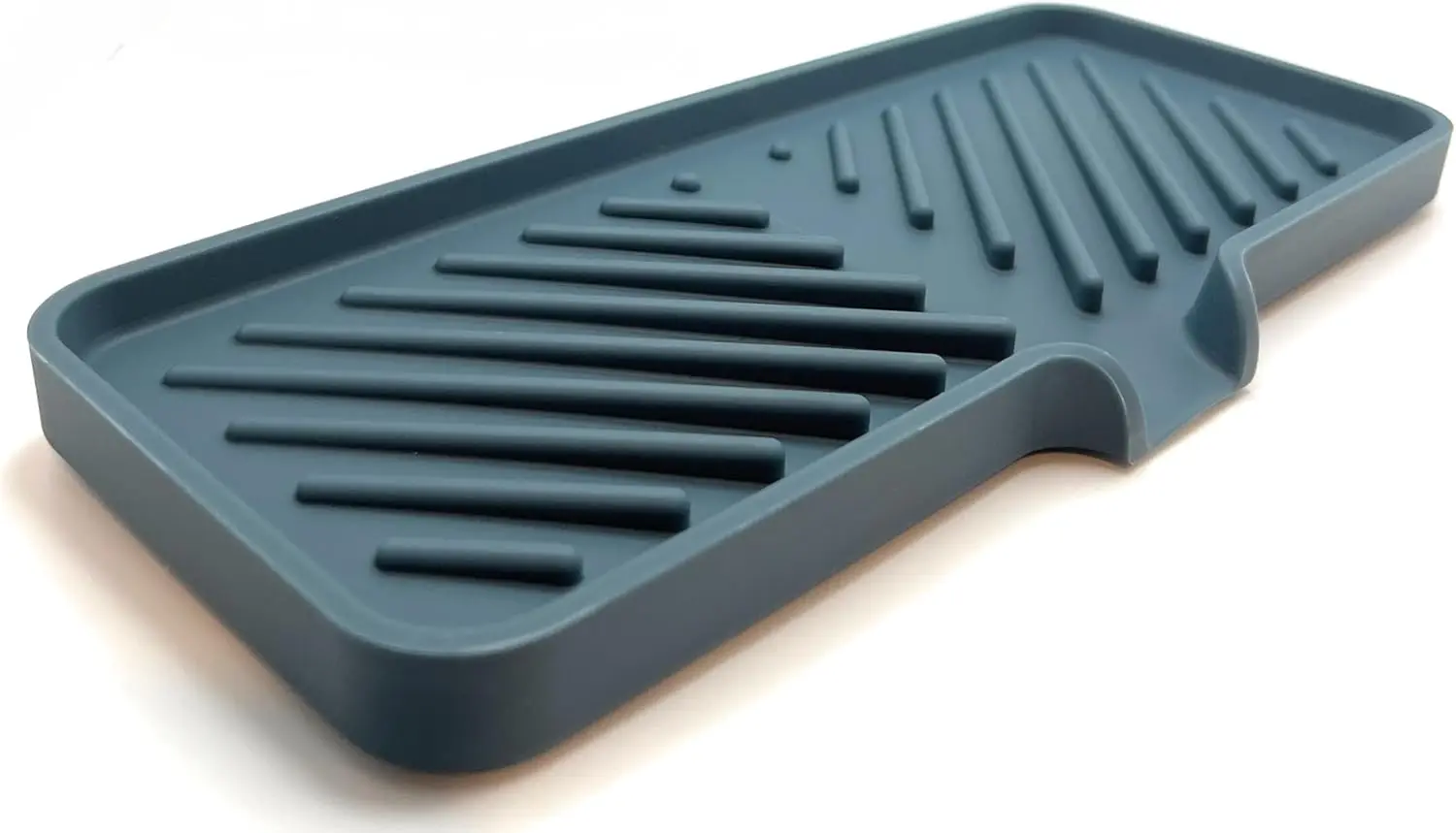 

Silicone Soap Dish Tray with Drain Chute, 3-Way Sloped Design for Bathroom and Kitchen Sink Organizer (Smoky Blue)