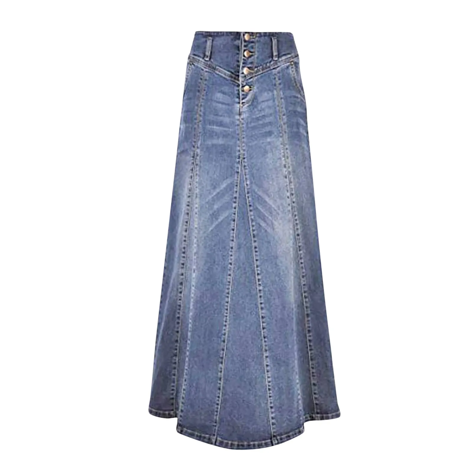 Denim Skirt Women Floor-Length Dress Spring Autumn Fashion Female Long Sewing Thread Single Breasted Loose Casual Jeans Skirts