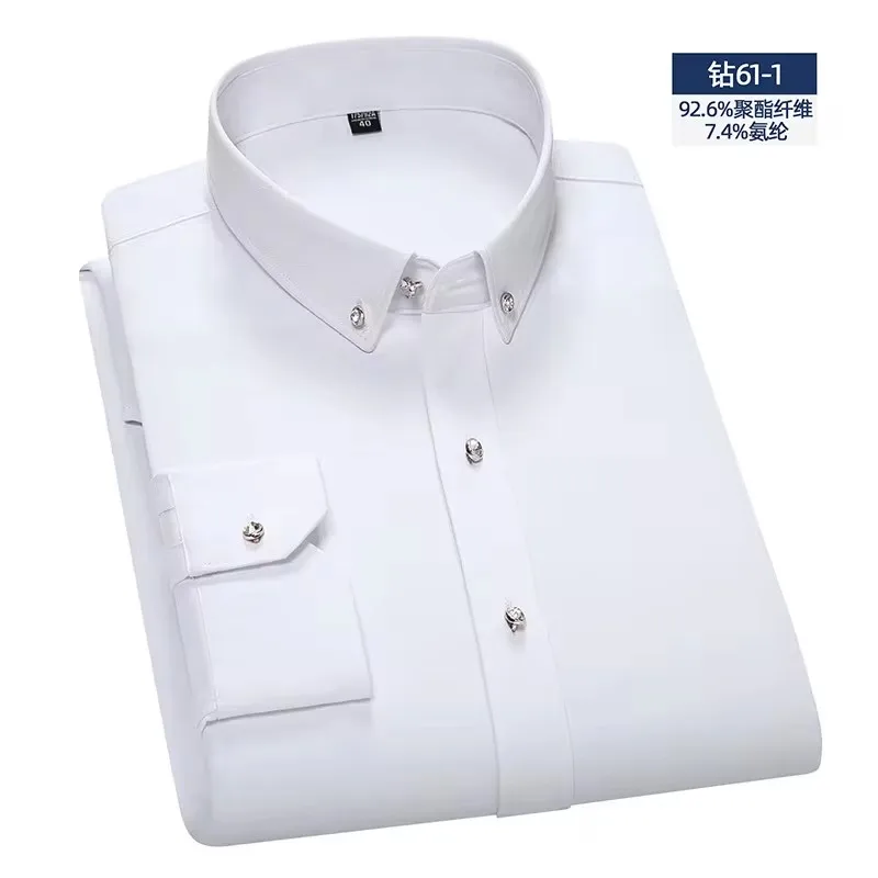 5XL Drill Button Micro Elasticity New Anti-Wrinkle Office Men Shirts Long Sleeve Black White Shirt Men Long Sleeve Slim Fit