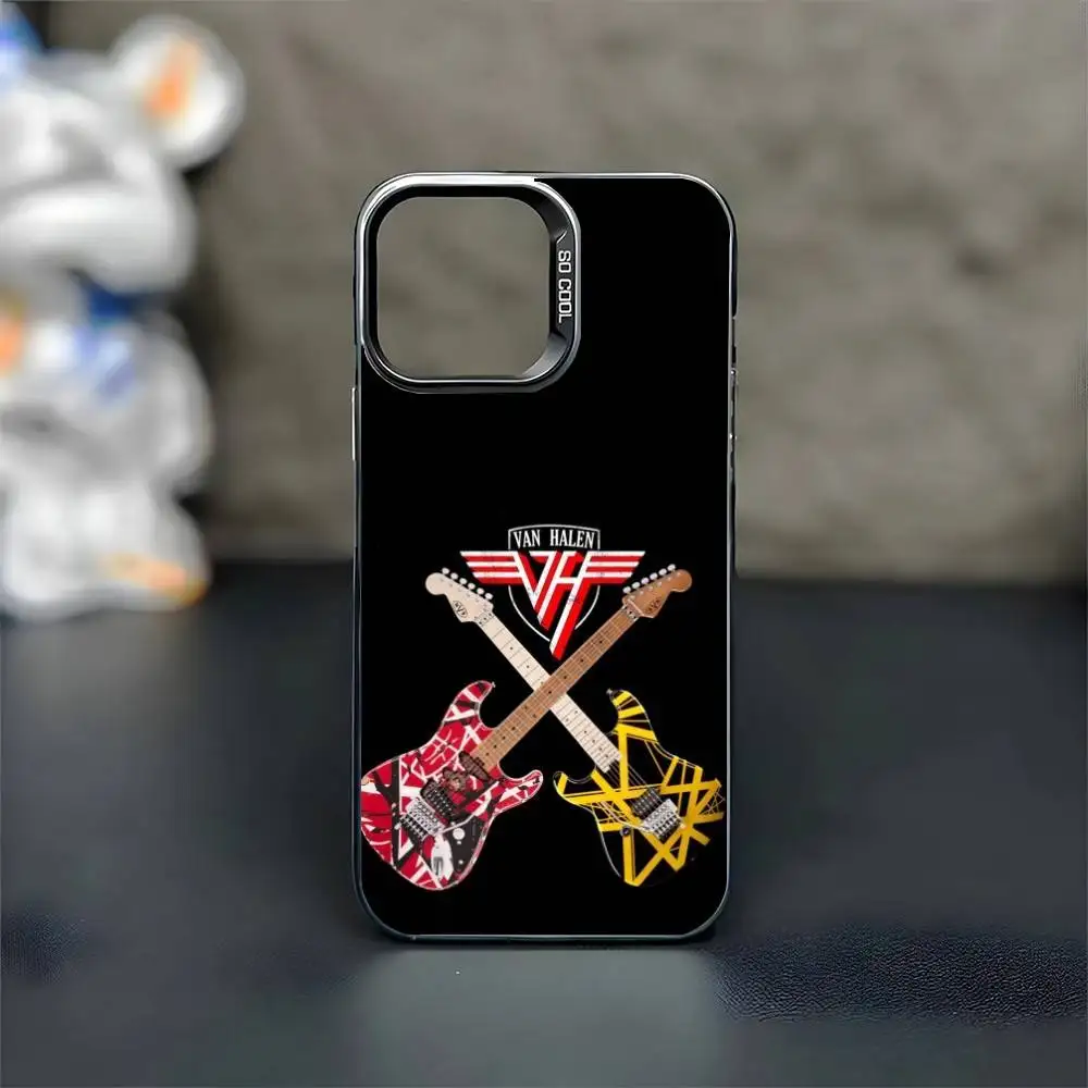 G-Guitar E-Eddie Van Halen Capa de telefone para iPhone17,16,15,14,13,12,11 Pro Max Blcak Colorido banhado a prata dentro da capa de telefone