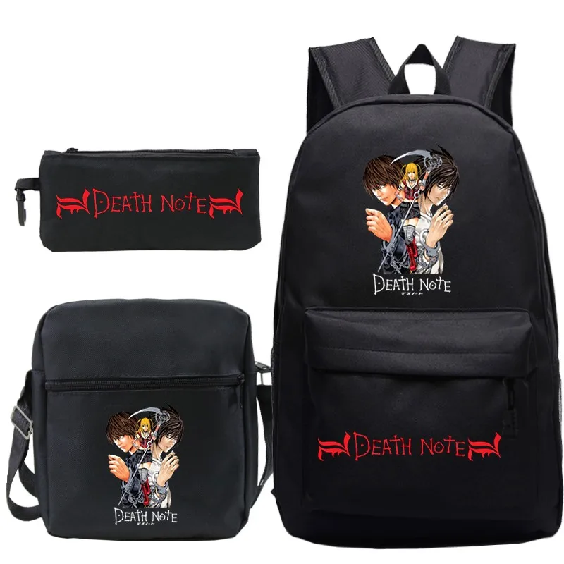 Zaino Death Note Set da 3 pezzi astuccio Mochila Studente Zaino multifunzione Ragazzi Ragazze bookbag Adolescenti Zaino giornaliero regali