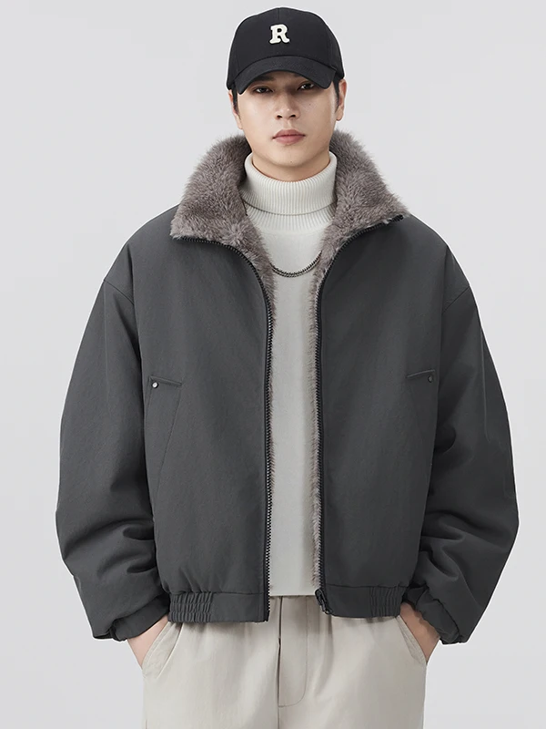 

Double-Sided Wearable Thiened Warm Cotton Jaet for Men with Fur Collar Workwear Sle Winter Outerwear Polyester Fiber
