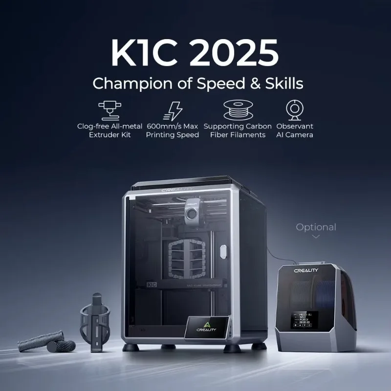 K1C 3D Printer | High Speed 600mm/s FDM 3D Printer with AI Camera Auto Leveling, 220x220x250mm