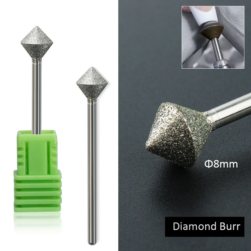 Brocas para uñas con rombos de 8mm, brocas para limas electrónicas de diamante, cabezal de molienda para manicura y pedicura de borde redondo para taladro eléctrico para uñas