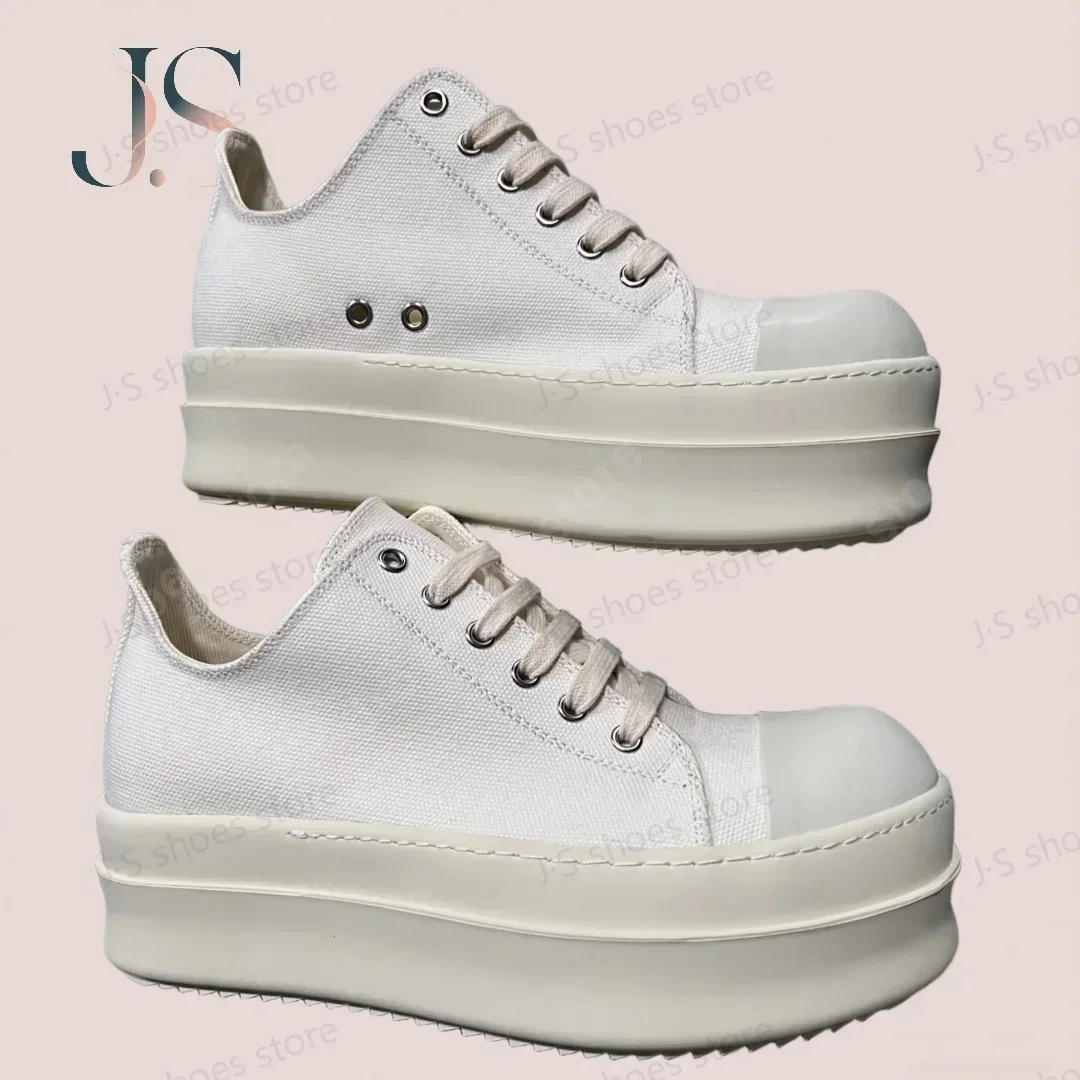 

R-o Designer White Shoe Men Sneaker Women Beige Canvas Low Top Casual Shoes Lace Up Platform 6cm Thick Sole Sneakers Pantshoes