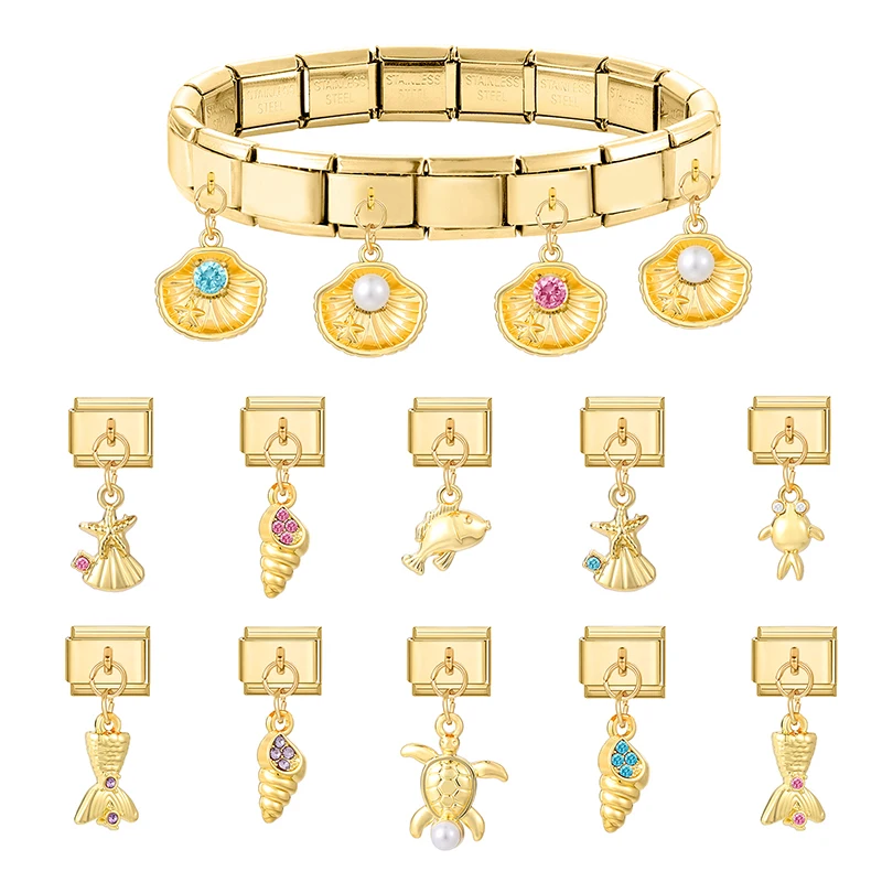 الزركون الذهب اللون البومة الكرز القلب نجم البحر قلادة الإيطالية سحر رابط صالح 9 مللي متر سوار الفولاذ المقاوم للصدأ النساء DIY بها بنفسك صنع #3