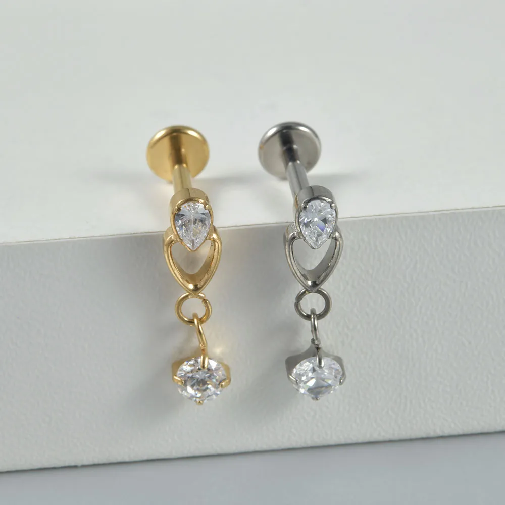 Solid Titanium Curved Bar Pendant Chain Dangle Earrings