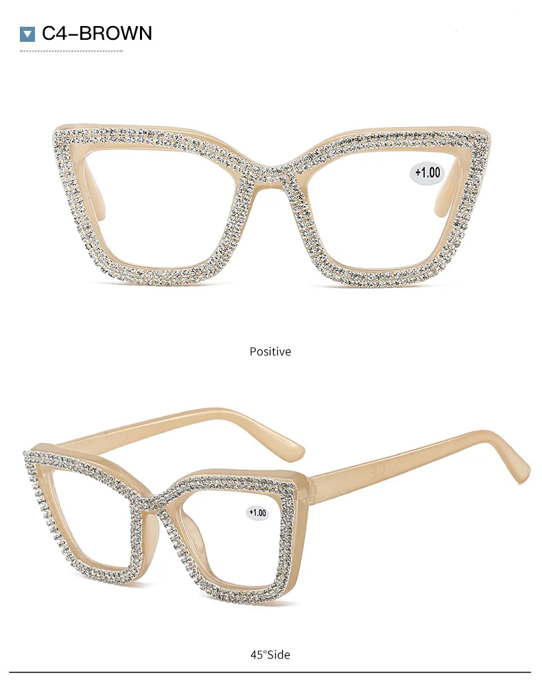2025 Neue Lesebrillen für Damen und Herren, Katzenaugen-Design mit Diamanten Besetzt, Modische Blaulichtfilter-Brille, Unisex Lesebrille – Detail 16