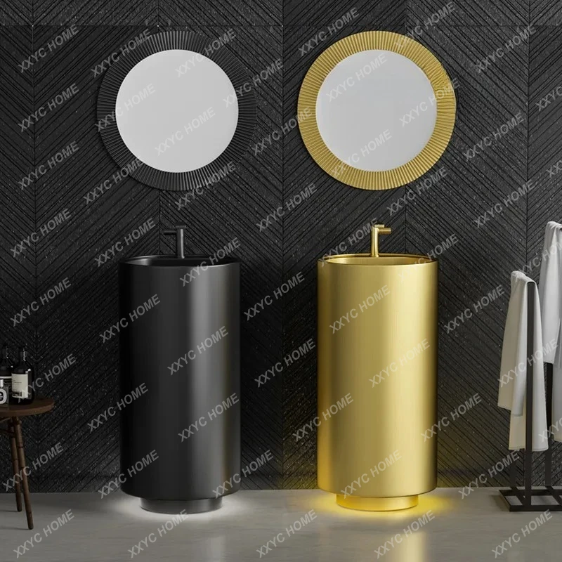 YO Stainless steel column basin hotel courtyard bathroom wash basin bar integrated floor type creative washbasin