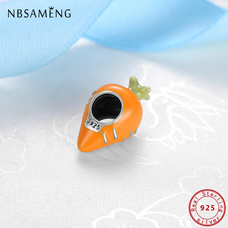 100% Bạc 925 Hạt Charm Cà Rốt Quyến Rũ Phù Hợp Với Pandora Ban Đầu Vòng Tay Dây Chuyền Nữ Tự Làm Trang Sức