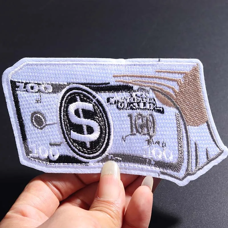 USD size: 11x7CM patchers money embroidery clothing cloth stickers clothes Iron on badge logo fashion denim jacket punk patches