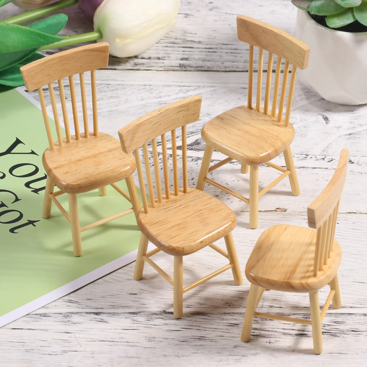 4 pcs Mini House Furniture Wooden Set Light Weight Dollhouse Decoration Mini Garden Landscape nament Unique