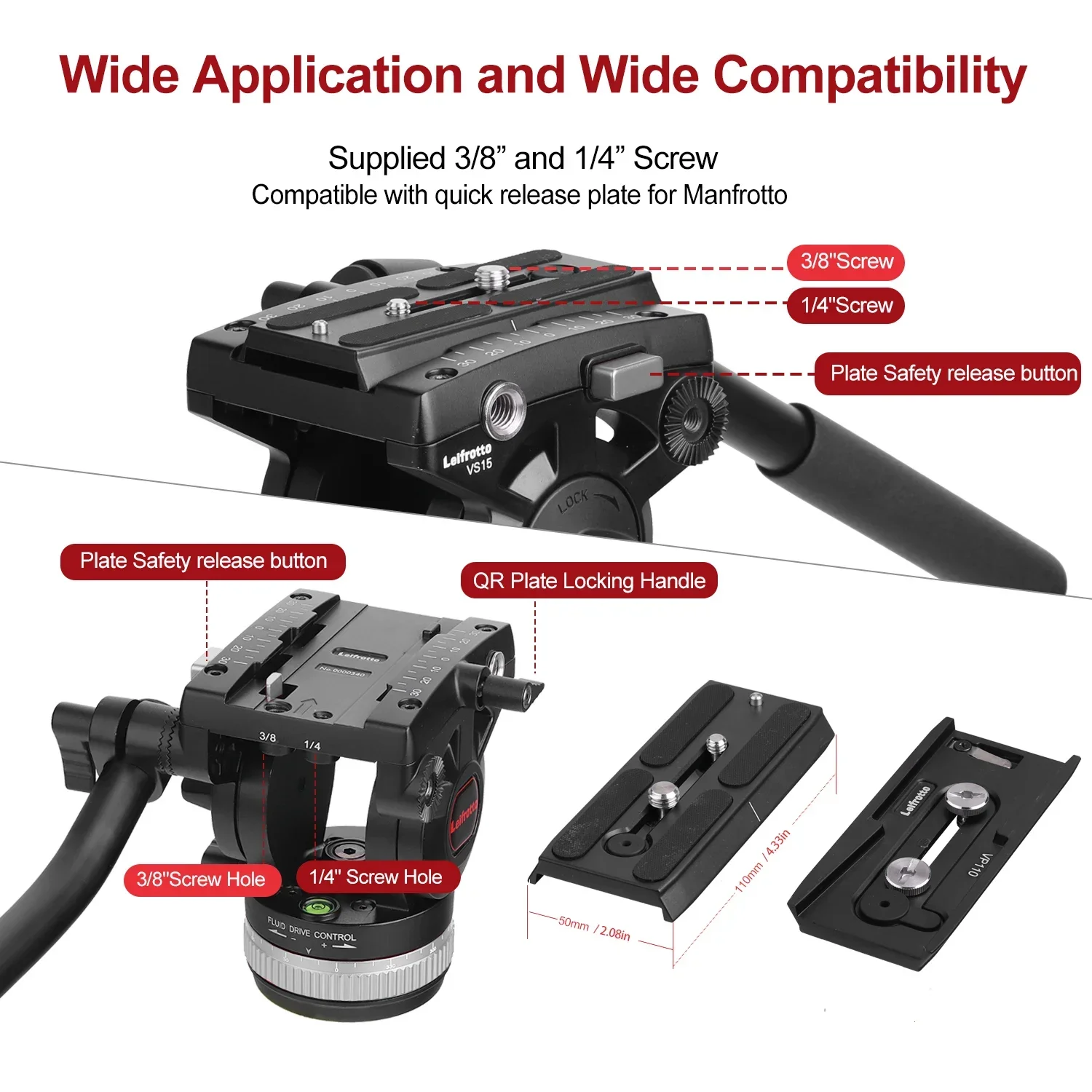 Professional Quality VS15T Studio Head Equipment Functional Fluid Video Camera Accessory