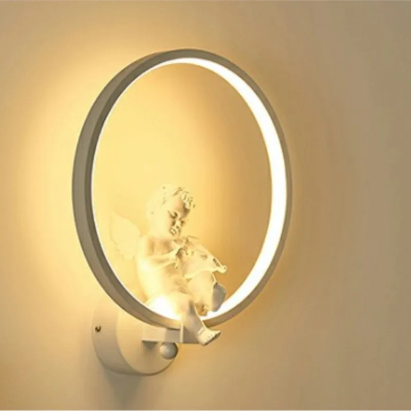 220V Nordic Minimalist Background Wall Room Decorative Lamp Trumpet Violin Circle Circle LED Children's Room Angel Wall Lamp