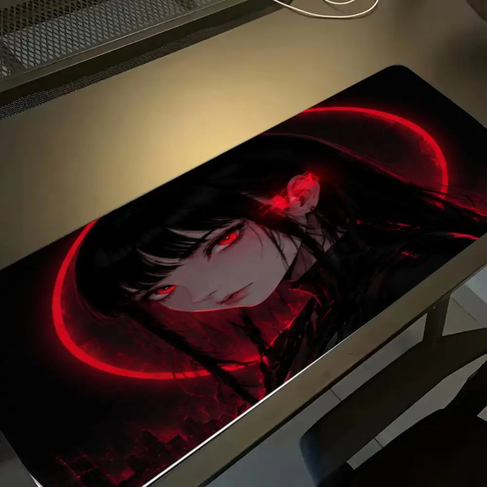 Dark Gothic Style Red Eyed Girl Mouse Pads Desk Mat Desk Interior Mousepad Gamer Playmat Gaming Room Decoration Big Mousepepad