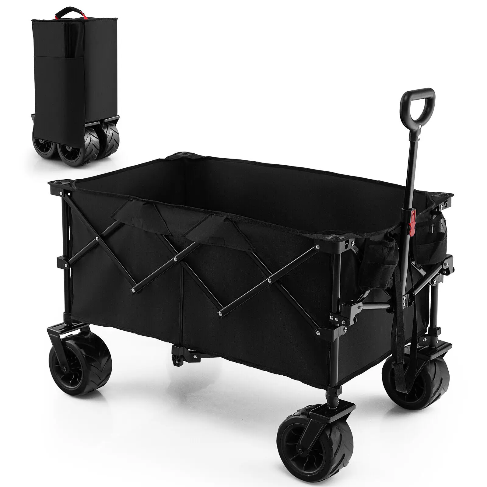 

Costway Folding Collapsible Wagon Utility Garden Cart w/ Wide Wheels Adjustable Handle