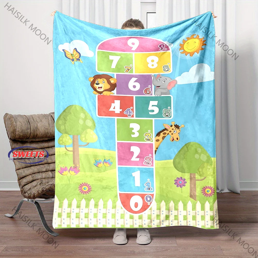 Cartoon Kids Blanket Hopscotch Printed Blanket for Bedroom Living Room Bed Sofa Nap Travel Camping,Special Holiday Gift for Kids