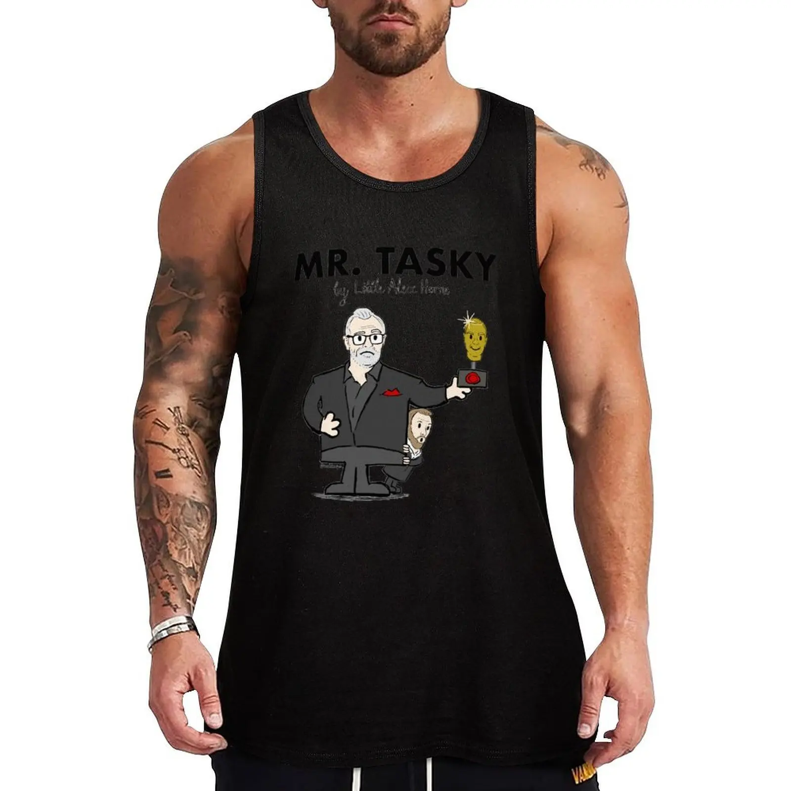 Taskmaster - Mr Tasky (Camiseta sin mangas con diseño de Taskmaster UK y Mr Men dibujado a mano - Greg Davies y Little Alex Horne)