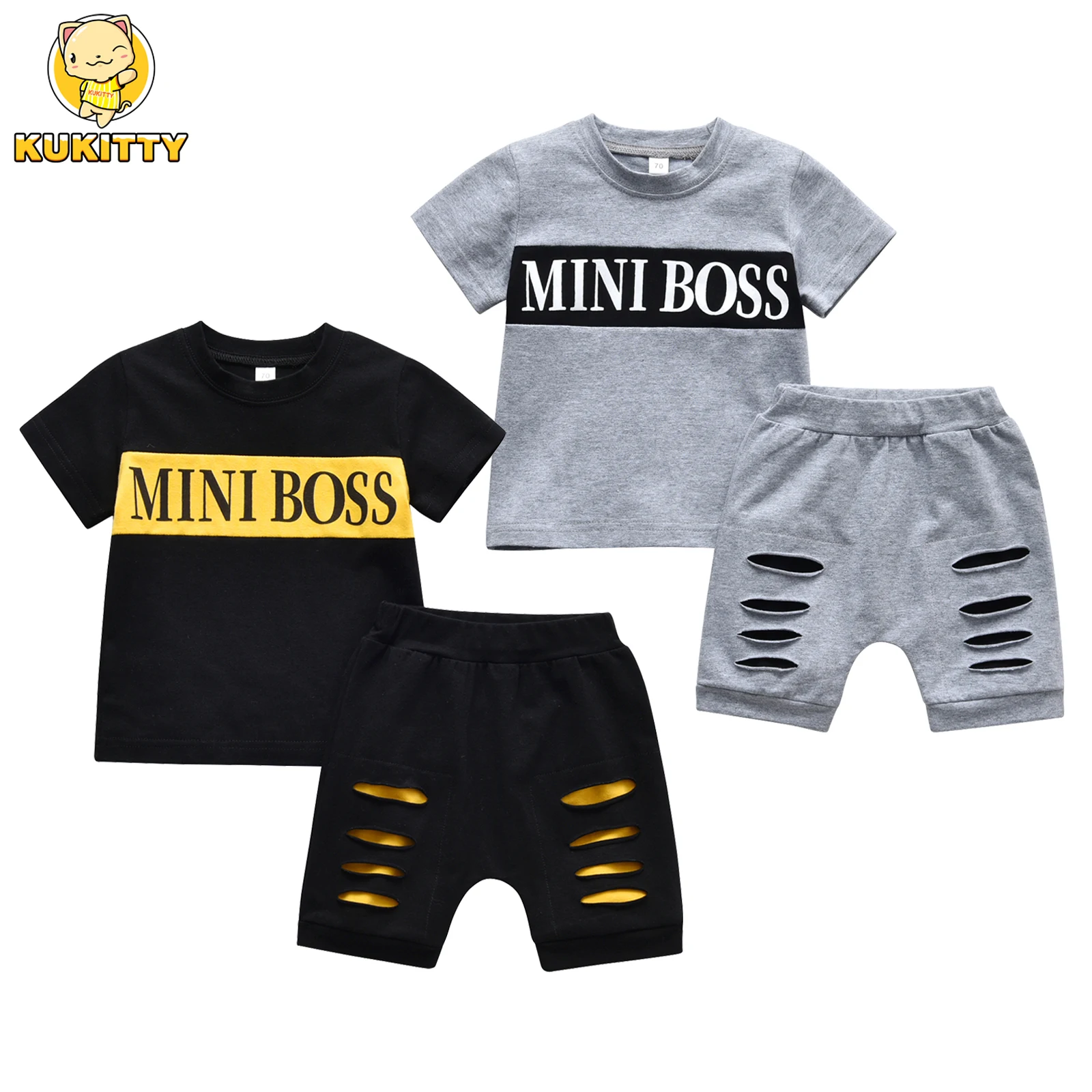 KuKitty Infant Toddler Baby Boy Summer Clothes Set Cotton New Letters Print T-shirt and Shorts Casual Newborn Outfis