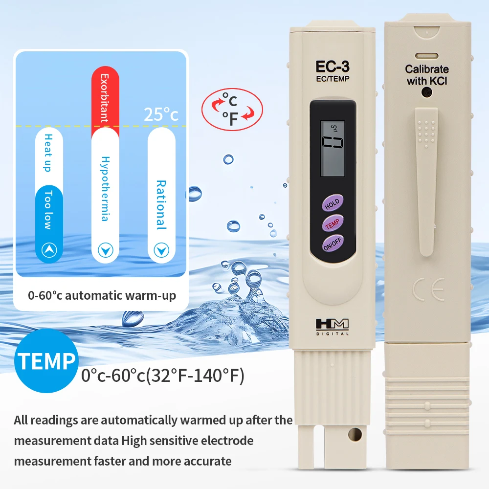 HM High Precision Digital EC Meter Water Quality Instrument Thermometer Aquarium Pool Water Electrical Conductivity Testing Pen