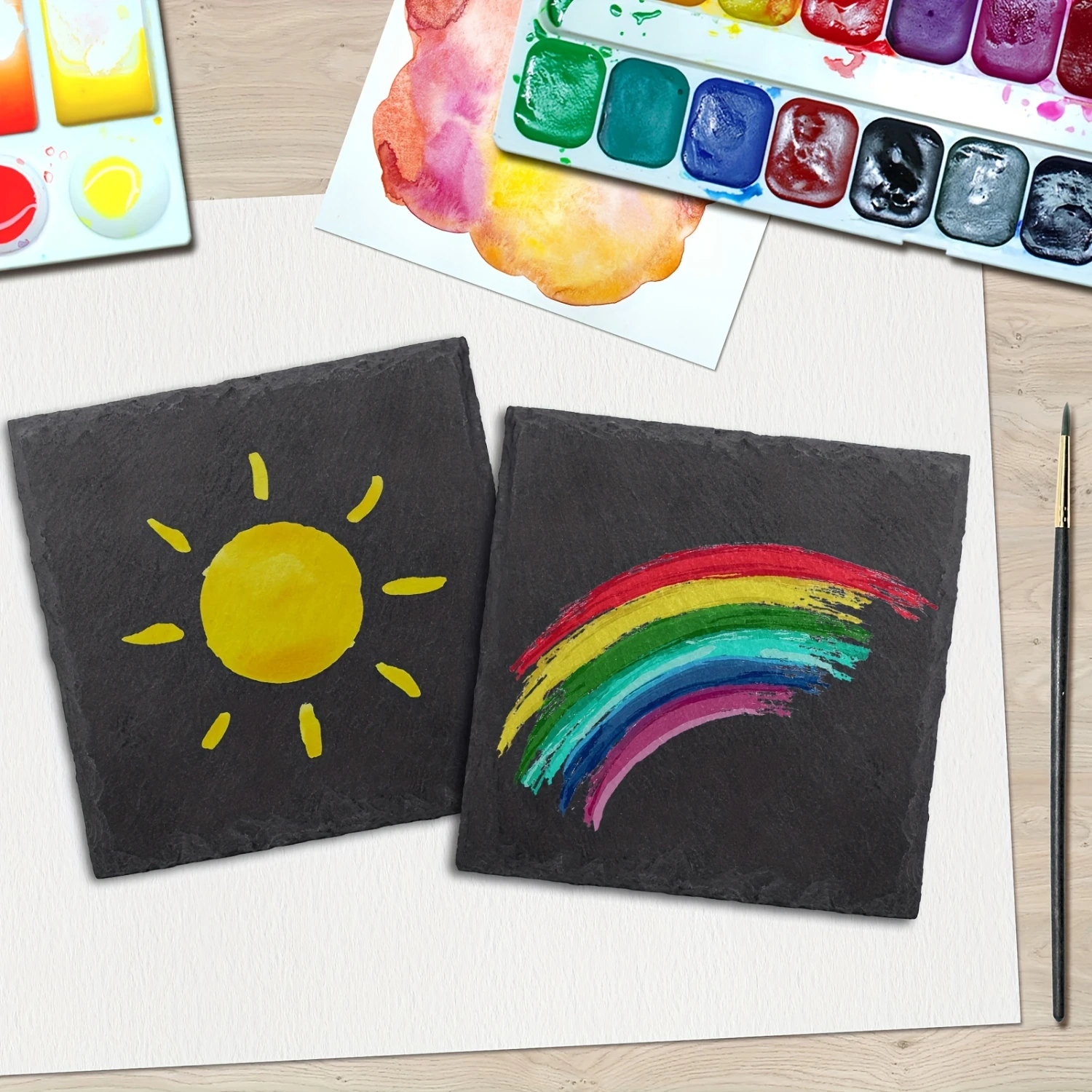 8pcs, Slate Drink Coasters With Metal Holder, 4 Inch Black Stone Coasters Bulk Cup Coaster Set For  Kitchen  Apartment, Square