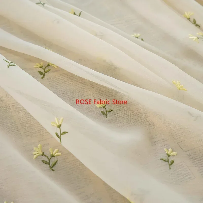

Cream Color Soft Embroidered Flower Lace Fabric for Wedding Dress Spring Summer Clothing Sling Skirt Designer Fabric