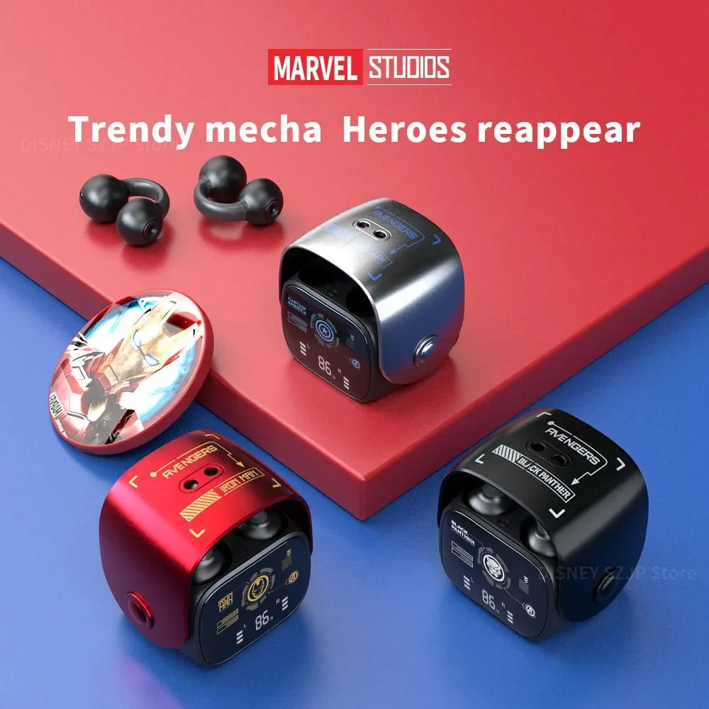 Disney QD-6 Genuine Bluetooth Earphone Cradle Rotation Design Earbuds Cool Iron Man Mecha-shaped Headset High Quality Zinc Alloy