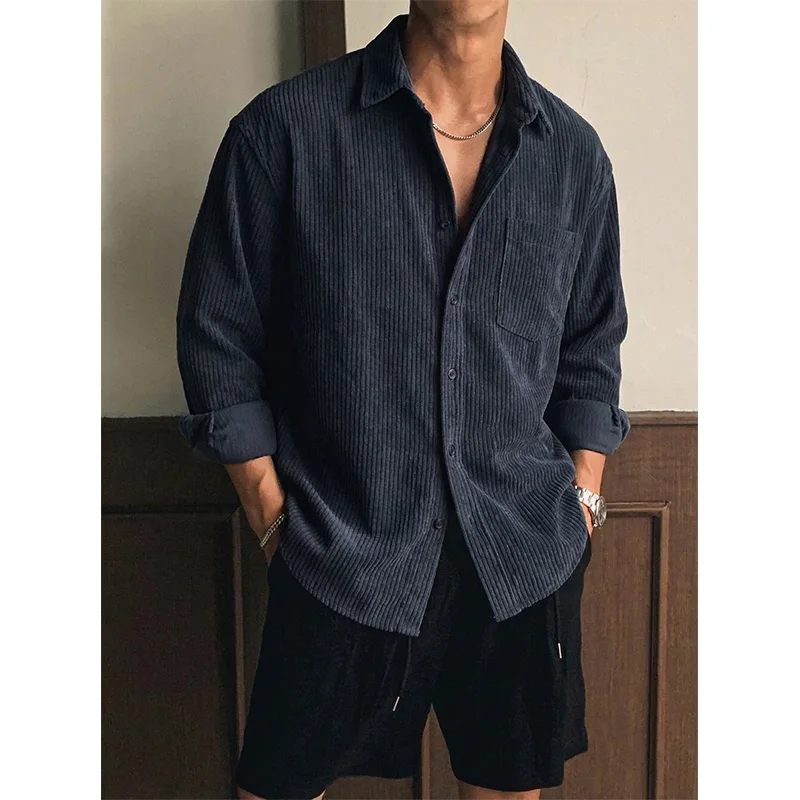 Men's Corduroy Shirts Long Sleeve New Single Breasted Men's Shirt Casual Fashion Solid Color Vintage Shirt for Men Harajuku Coat