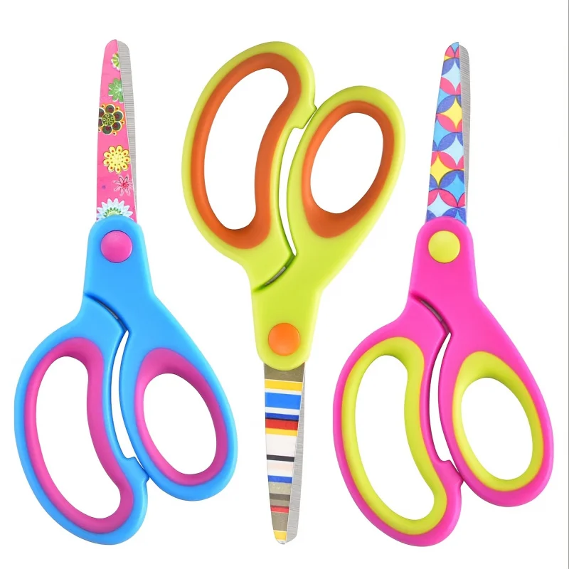 

3-Pack Blunt Tip Safety Scissors - Comfy Grip for Kids Crafts, DIY & School Projects, Floral Design Student Scissors Set